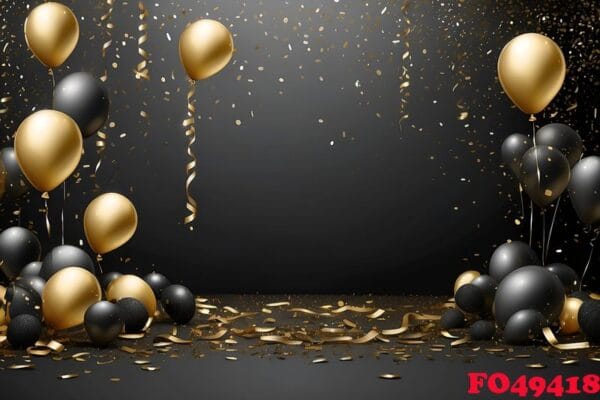 happy new year background with balloons and confetti black desig