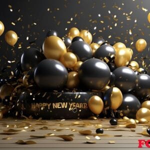 happy new year background with balloons and confetti black desig