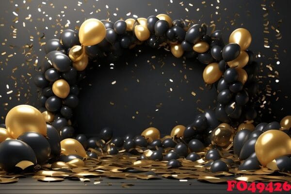 happy new year background with balloons and confetti black desig