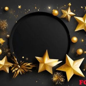 happy new year greeting with golden stars and decorations