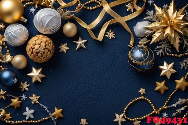 christmas background with golden and silver decorations