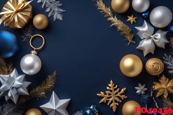 christmas background with golden and silver decorations