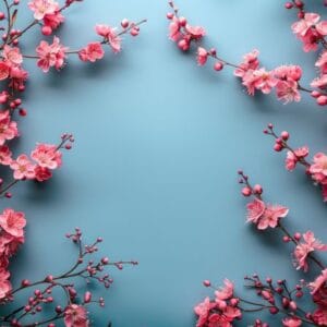 pink flowers on blue background