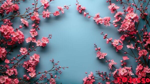 pink flowers on blue background