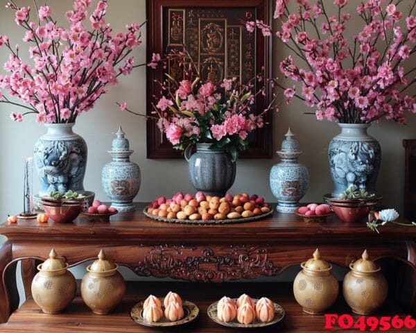 a beautifully decorated lunar new year altar.