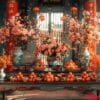 a decorated temple with lunar new year offerings.