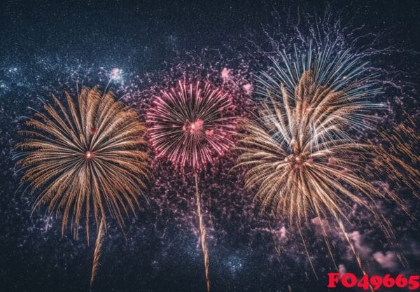 a panoramic view of fireworks with sparkling colors, creating a