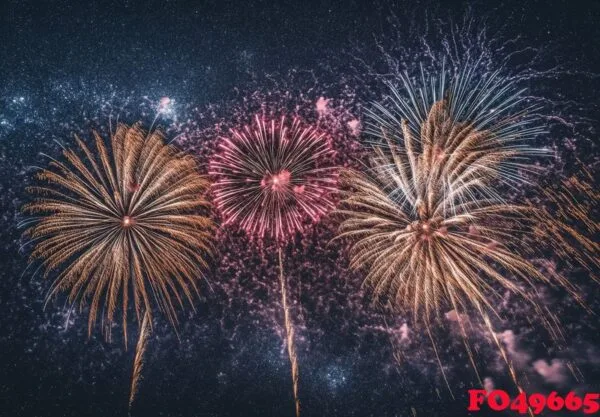 a panoramic view of fireworks with sparkling colors, creating a