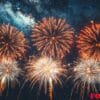 a panoramic view of fireworks with sparkling colors, creating a