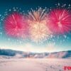 a vibrant fireworks display over a snowy landscape, creating con