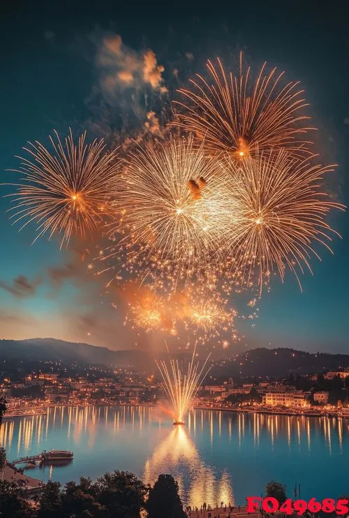 fireworks bursting in the sky above a festive celebration, with