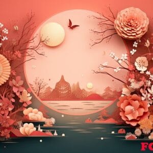 generative ai illustration of chinese festival on color background with asian elements. mid autumn, tet holiday and lunar new year holiday