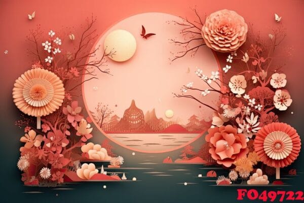 generative ai illustration of chinese festival on color background with asian elements. mid autumn, tet holiday and lunar new year holiday