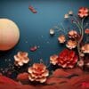 generative ai illustration of chinese festival on color background with asian elements. mid autumn, tet holiday and lunar new year holiday