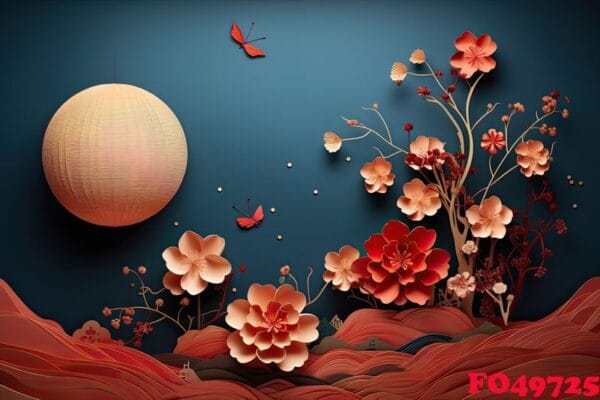 generative ai illustration of chinese festival on color background with asian elements. mid autumn, tet holiday and lunar new year holiday