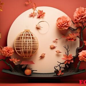 generative ai illustration of chinese festival on color background with asian elements. mid autumn, tet holiday and lunar new year holiday