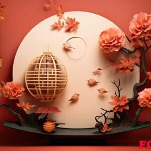 generative ai illustration of chinese festival on color background with asian elements. mid autumn, tet holiday and lunar new year holiday