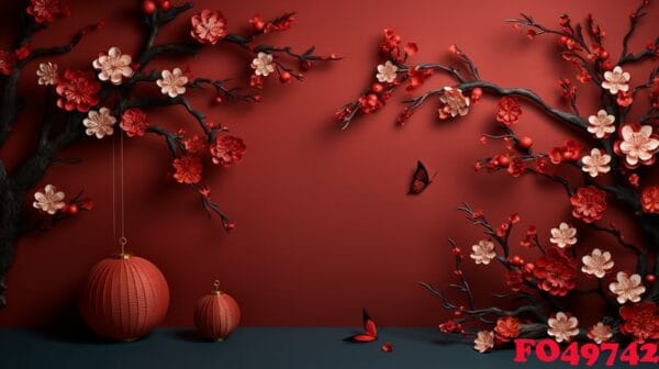 chinese new year abstract background, holiday celebration events concept, copy space for text, ai generative