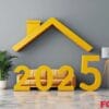 a mock up of a yellow house with a yellow inscription 2025 insid