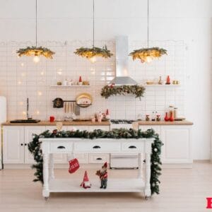 christmas,white,scandinavian,kitchen,interior,with,red,decor,and,lights.