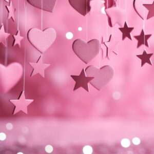 a pink background with many pink hearts and star