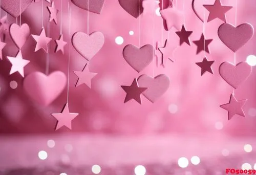 a pink background with many pink hearts and star
