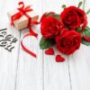 valentine gift box and roses bouquet