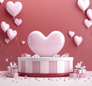 love podium elevation. happy valentine's day decoration with balloons.