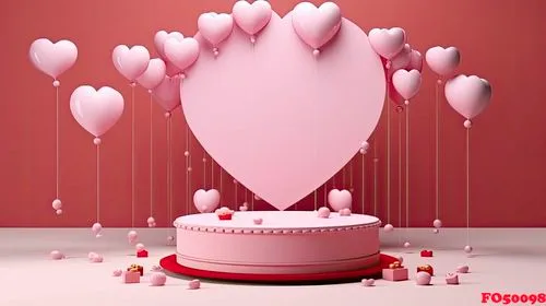 love podium elevation. happy valentine's day decoration with balloons.