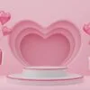 empty white cylinder podium with pink border, gift boxes, hearts