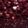 glitter hearts and hearts on red background,