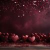 glitter hearts and hearts on red background,