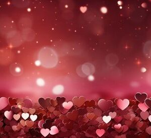 pink hearts glistening in the red ground,