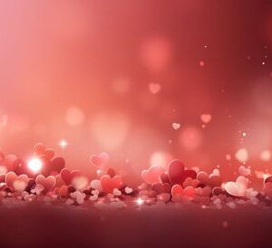 pink hearts glistening in the red ground,