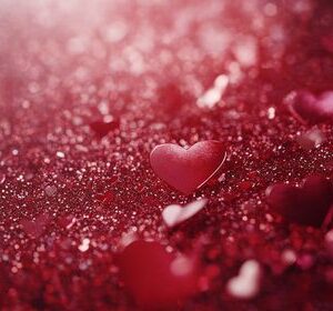 romantic hearts and sparkling background create a warm atmosphere for love celebrations