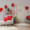 interior,of,festive,living,room,with,grey,sofa,,heart shaped,balloons