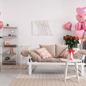 interior,of,festive,living,room,decorated,with,heart shaped,balloons,for