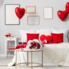 interior,of,bedroom,decorated,for,valentine's,day,with,flowers,,wine