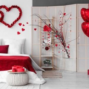 interior,of,festive,bedroom,decorated,with,hearts,for,valentine's,day