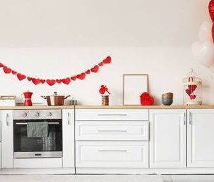 interior,of,light,kitchen,decorated,for,valentine's,day