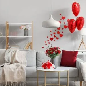 interior,of,living,room,decorated,for,valentine's,day,with,sofa,