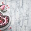 valentine heart cake with chocolate,decorations and text "happy