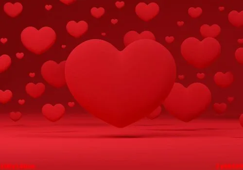 3d hearts floating on a red background.3d illustration.