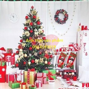 FO17815 - Phông Vải poly 3D Chụp Ảnh Giáng Sinh/Noel, Cây Thông, Hộp Quà - Decor Studio/Livestream