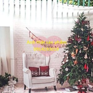 FO27518 - Phông Nền vải Khung Cảnh Cây Thông Lò Sưởi Ghế Sofa Trắng Vintage