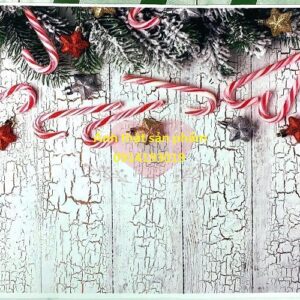 FO31616 - Phông vải 3D Chụp Ảnh Giáng Sinh - Họa Tiết Gỗ Trắng Kẹo Gậy Decor