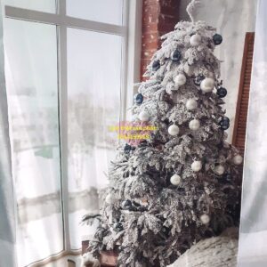 FO32232 - Phông Nền vải 3D Chụp Ảnh Giáng Sinh hoạ tiết Cây Thông Tuyết Bên Cửa Sổ