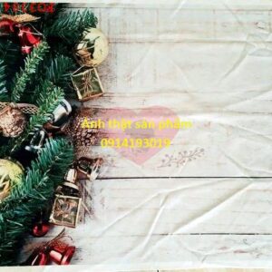 FO3384 - Vải Bối Cảnh Decor Noel Lá Thông Trắng Vàng Đỏ Chụp Ảnh Chuyên Nghiệp