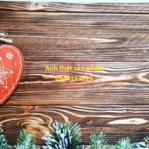 FO3526 - Vải in 3D sắc nét chụp ảnh Giáng Sinh, Noel họa tiết Gỗ Nâu Trái Tim