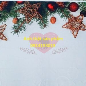 FO3993 - Vải Phông Nền Giáng Sinh Christmas hoạ tiết Nền Trắng Vân Gỗ Lá Thông